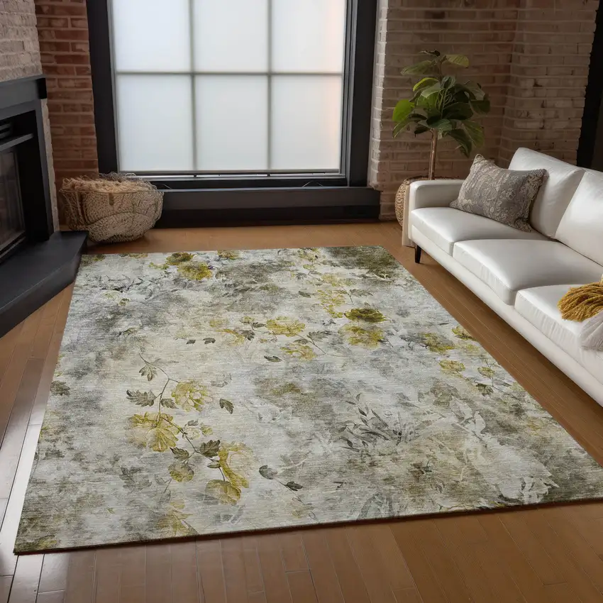 Taupe Ivory And Tan Floral Washable Indoor Outdoor Area Rug Photo 9