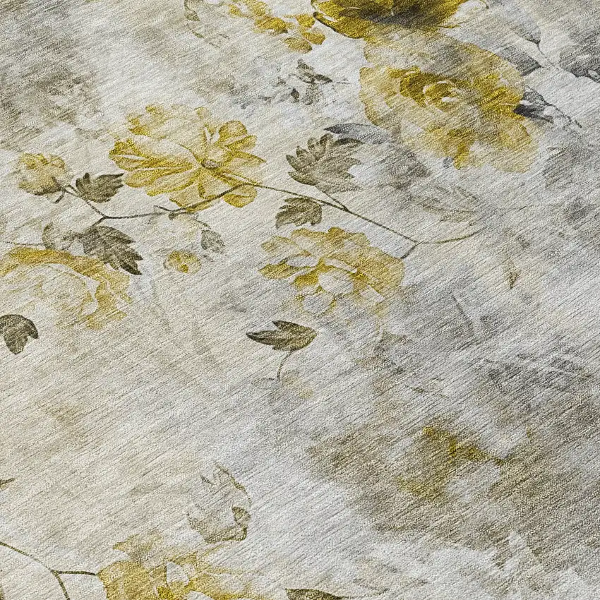 Taupe Ivory And Tan Floral Washable Indoor Outdoor Area Rug Photo 4