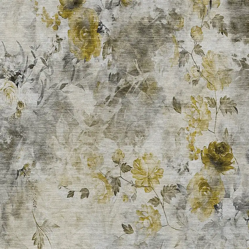 Taupe Ivory And Tan Floral Washable Indoor Outdoor Area Rug Photo 5