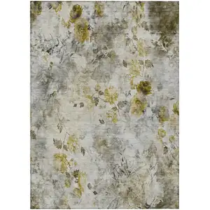 Photo of Taupe Ivory And Tan Floral Washable Indoor Outdoor Area Rug