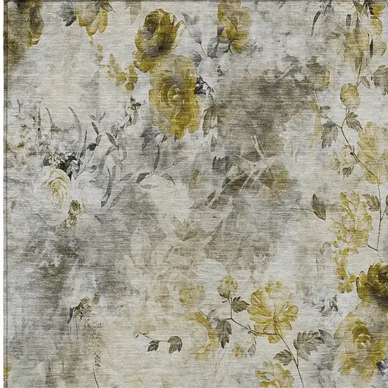 Taupe Ivory And Tan Floral Washable Indoor Outdoor Area Rug Photo 5