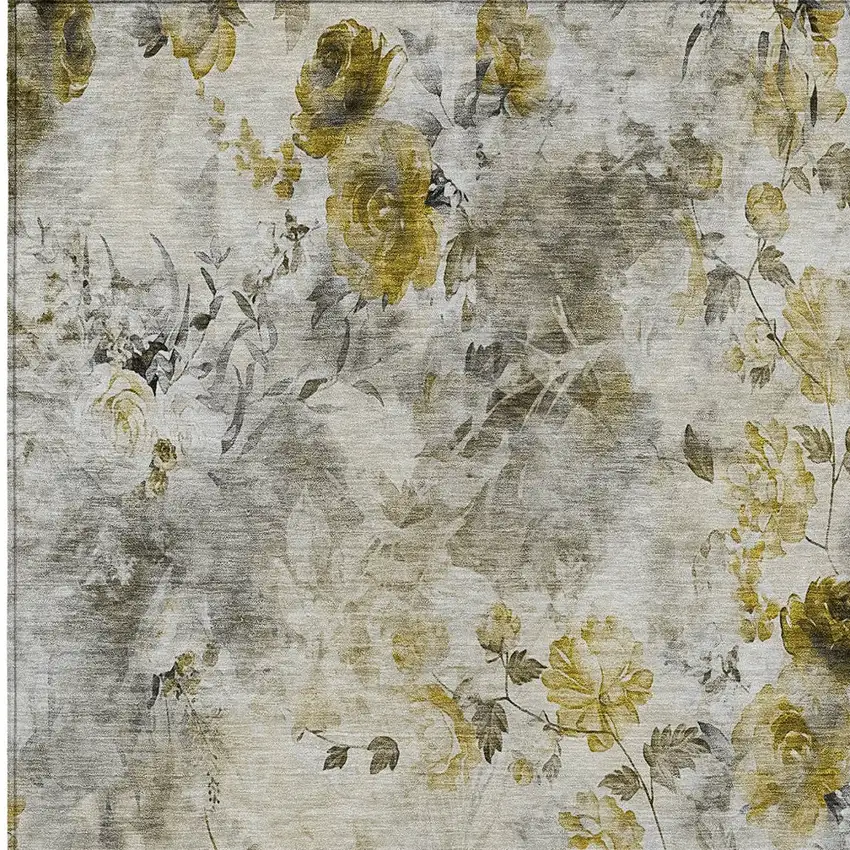 Taupe Ivory And Tan Floral Washable Indoor Outdoor Area Rug Photo 5