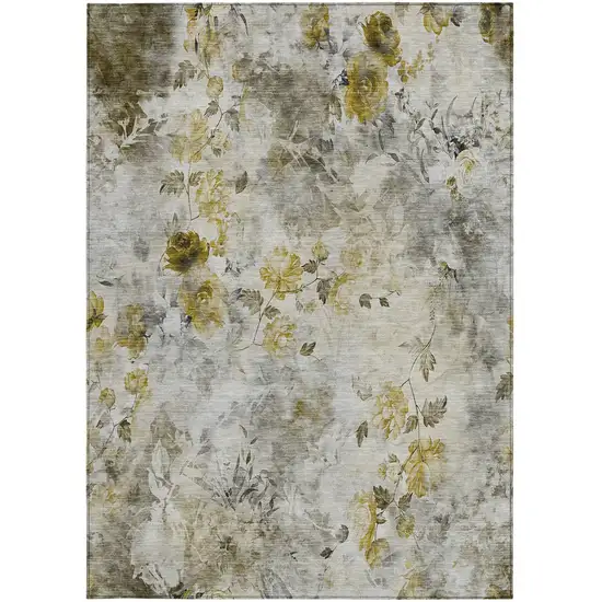 Taupe Ivory And Tan Floral Washable Indoor Outdoor Area Rug Photo 6