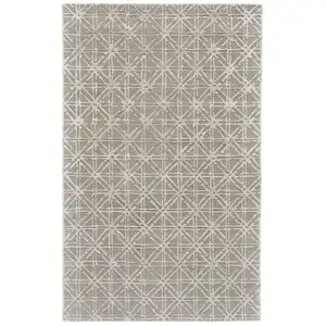 Photo of Taupe Ivory And Tan Wool Abstract Tufted Handmade Area Rug