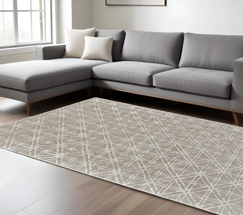 Taupe Ivory And Tan Wool Abstract Tufted Handmade Area Rug Photo 1