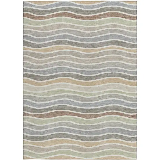 Taupe Ivory And Wheat Striped Washable Indoor Outdoor Area Rug Photo 4