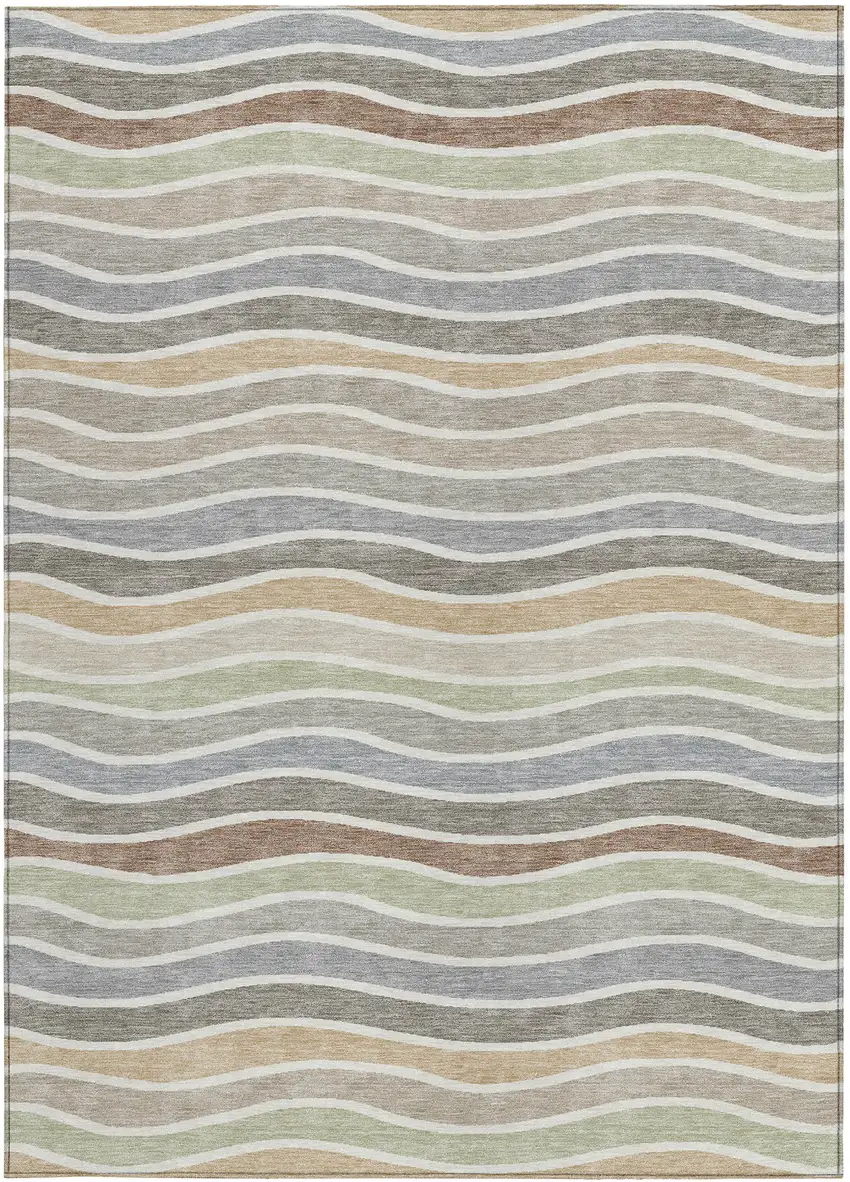 Taupe Ivory And Wheat Striped Washable Indoor Outdoor Area Rug Photo 4