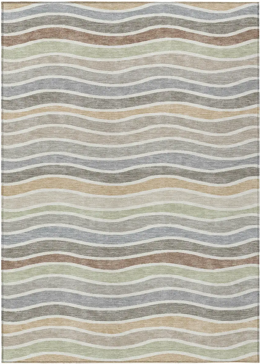 Taupe Ivory And Wheat Striped Washable Indoor Outdoor Area Rug Photo 2