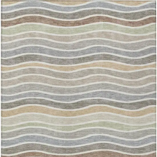 Taupe Ivory And Wheat Striped Washable Indoor Outdoor Area Rug Photo 6