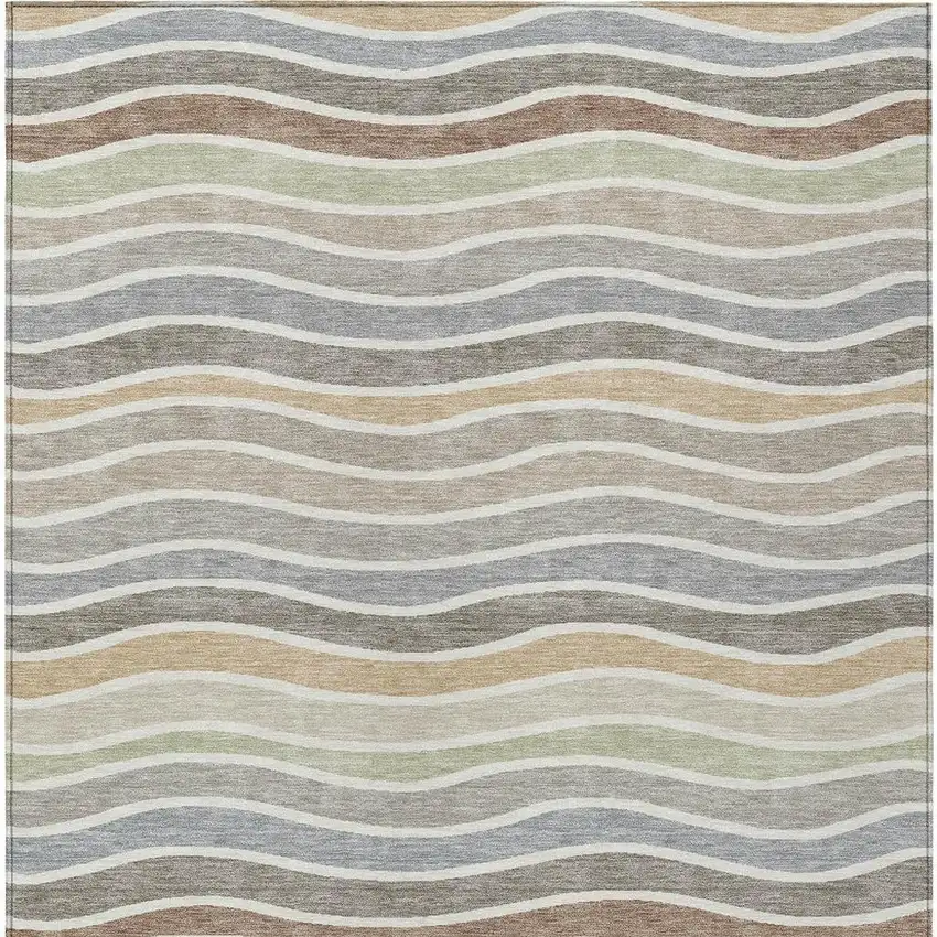 Taupe Ivory And Wheat Striped Washable Indoor Outdoor Area Rug Photo 6