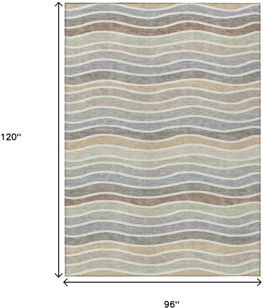 Taupe Ivory And Wheat Striped Washable Indoor Outdoor Area Rug Photo 3