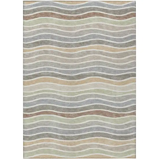 Taupe Ivory And Wheat Striped Washable Indoor Outdoor Area Rug Photo 2