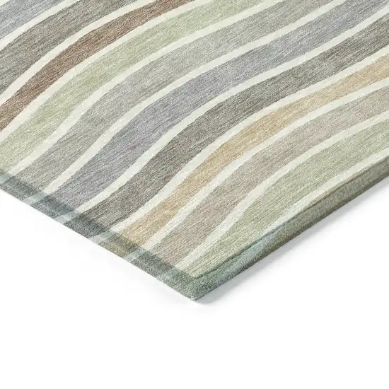 Taupe Ivory And Wheat Striped Washable Indoor Outdoor Area Rug Photo 4
