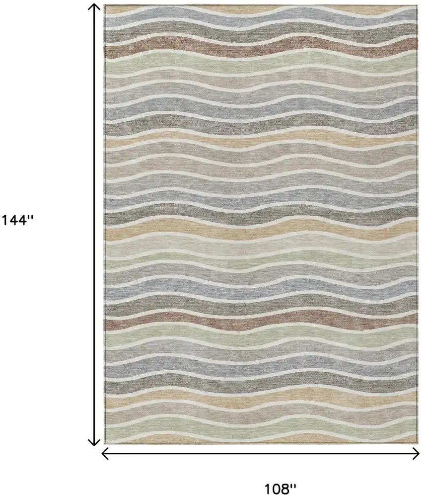 Taupe Ivory And Wheat Striped Washable Indoor Outdoor Area Rug Photo 3