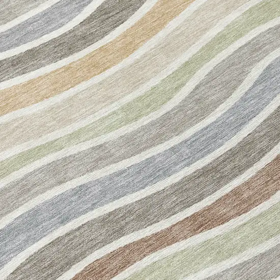 Taupe Ivory And Wheat Striped Washable Indoor Outdoor Area Rug Photo 7