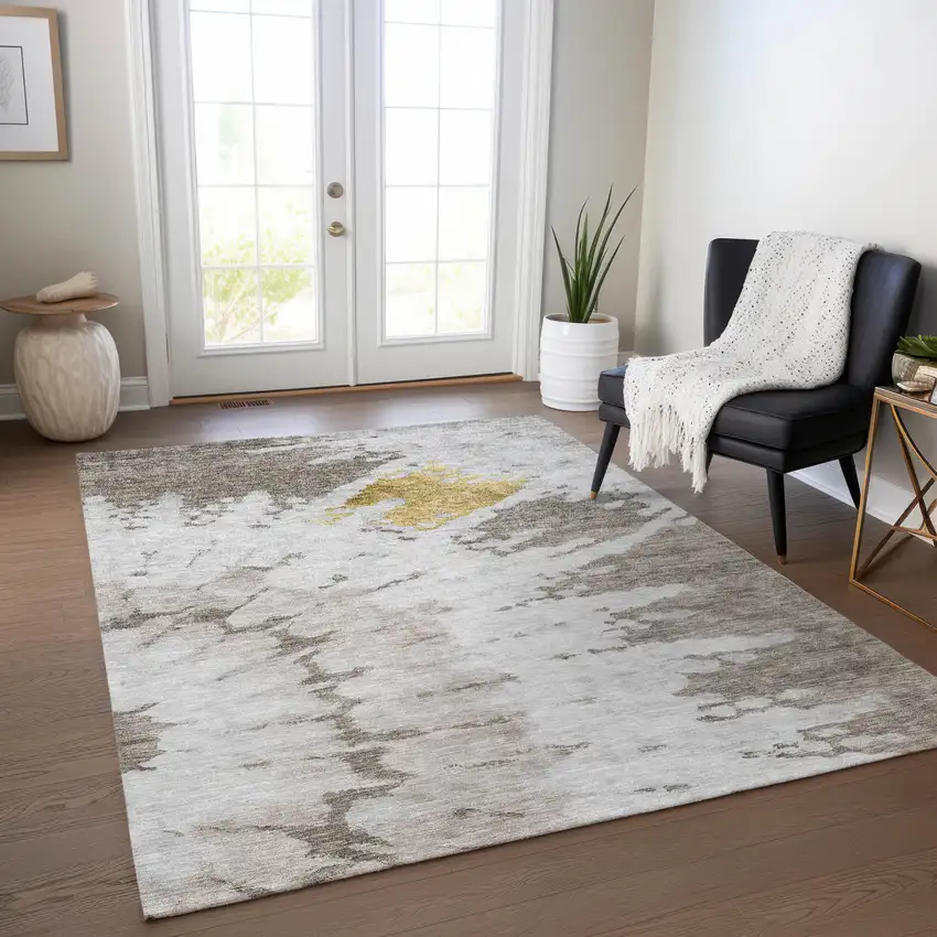 Taupe Khaki And Ivory Abstract Washable Indoor Outdoor Area Rug Photo 7