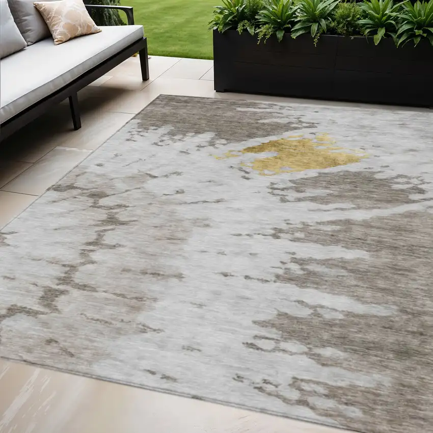 Taupe Khaki And Ivory Abstract Washable Indoor Outdoor Area Rug Photo 1