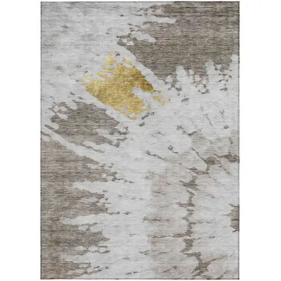 Taupe Khaki And Ivory Abstract Washable Indoor Outdoor Area Rug Photo 5