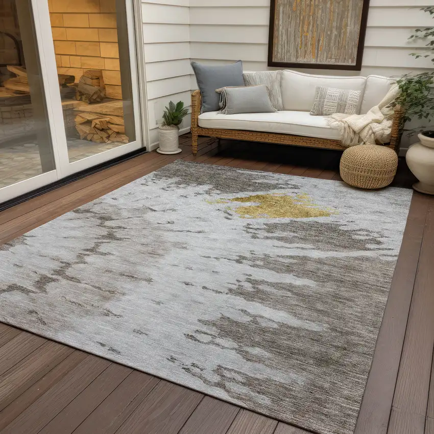 Taupe Khaki And Ivory Abstract Washable Indoor Outdoor Area Rug Photo 9