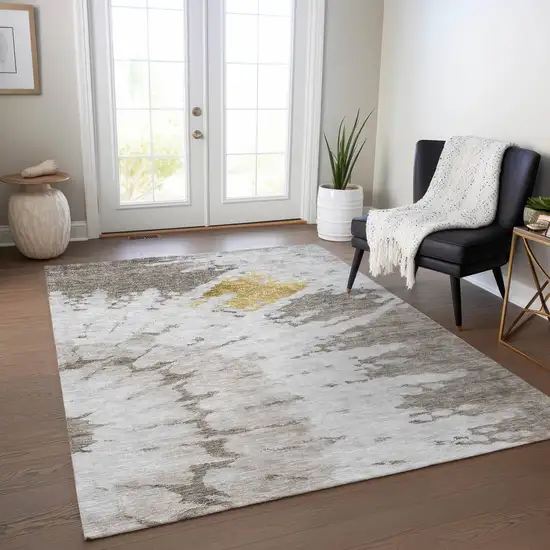 Taupe Khaki And Ivory Abstract Washable Indoor Outdoor Area Rug Photo 7