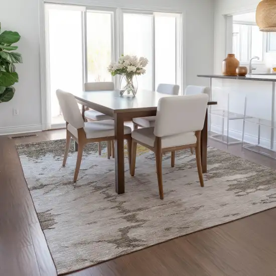 Taupe Khaki And Ivory Abstract Washable Indoor Outdoor Area Rug Photo 8