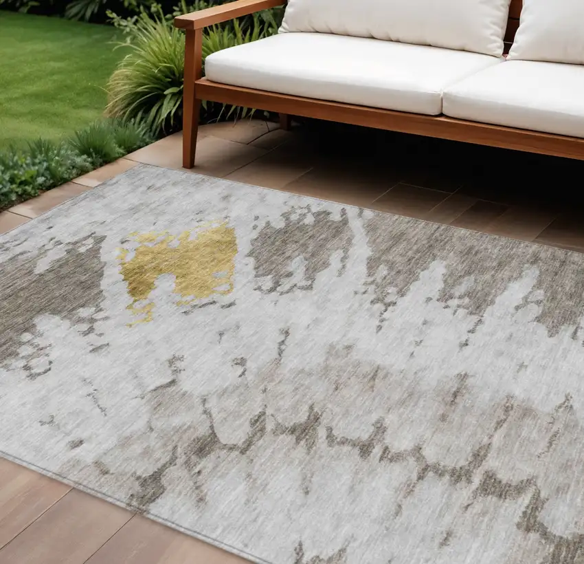 Taupe Khaki And Ivory Abstract Washable Indoor Outdoor Area Rug Photo 1