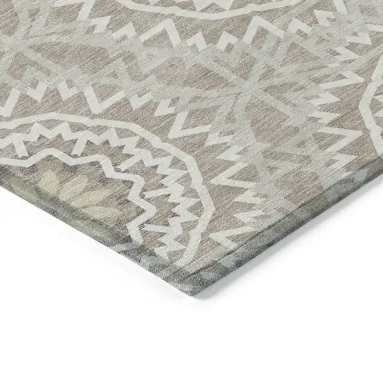 Taupe Khaki And Ivory Floral Medallion Washable Indoor Outdoor Area Rug Photo 4