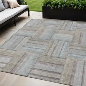 Photo of Taupe Lavender And Gray Geometric Washable Indoor Outdoor Area Rug