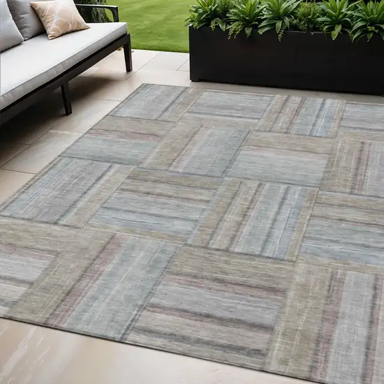 Taupe Lavender And Gray Geometric Washable Indoor Outdoor Area Rug Photo 1