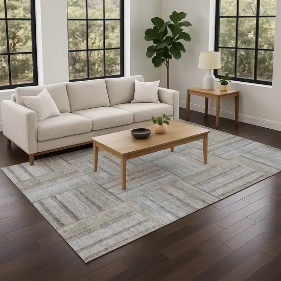 Taupe Lavender And Gray Geometric Washable Indoor Outdoor Area Rug Photo 9