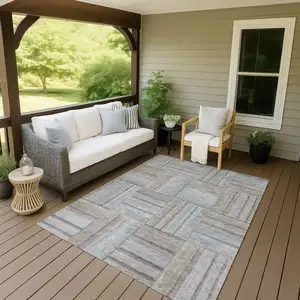 Photo of Taupe Lavender And Gray Geometric Washable Indoor Outdoor Area Rug