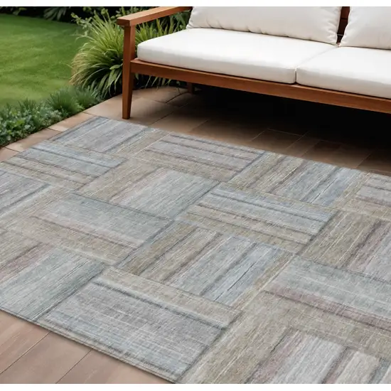 Taupe Lavender And Gray Geometric Washable Indoor Outdoor Area Rug Photo 1