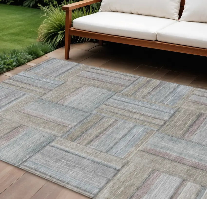 Taupe Lavender And Gray Geometric Washable Indoor Outdoor Area Rug Photo 1