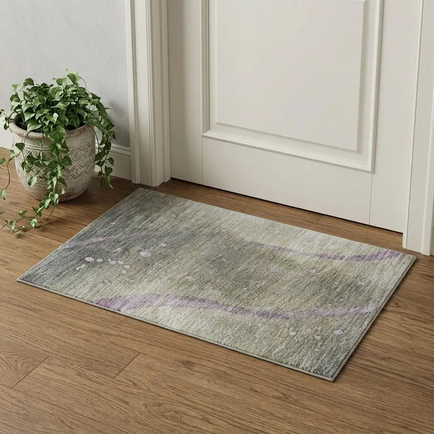 Taupe Lavender And Ivory Abstract Washable Area Rug With UV Protection Photo 1