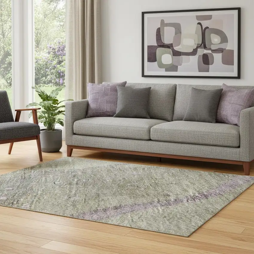 Taupe Lavender And Ivory Abstract Washable Area Rug With UV Protection Photo 2