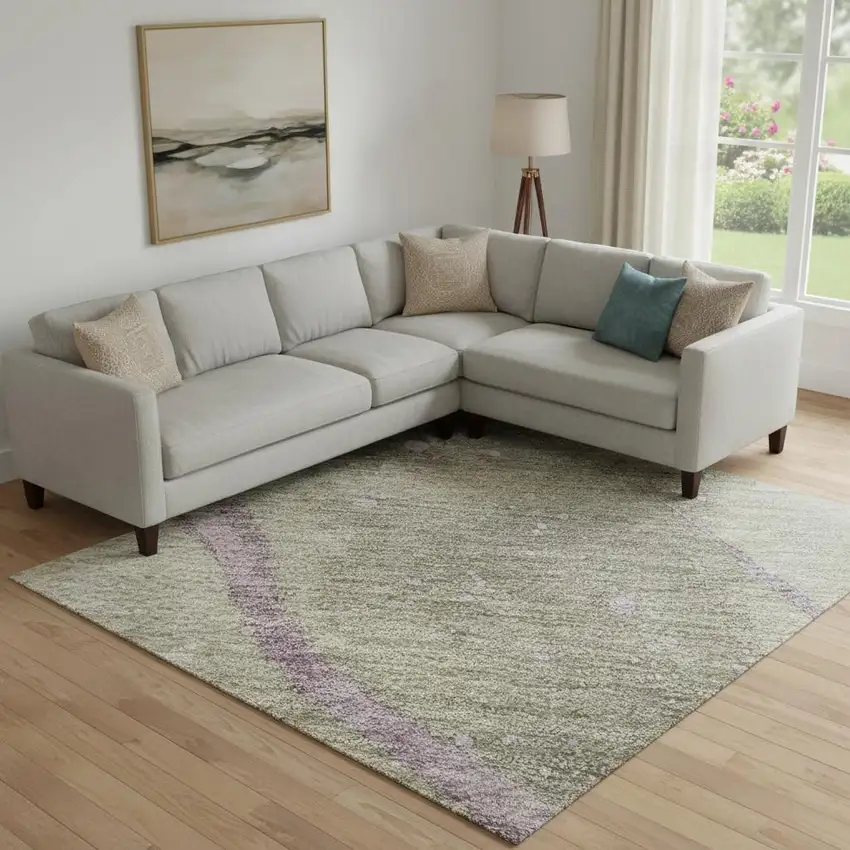 Taupe Lavender And Ivory Abstract Washable Area Rug With UV Protection Photo 2