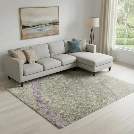 Taupe Lavender And Ivory Abstract Washable Area Rug With UV Protection Photo 2