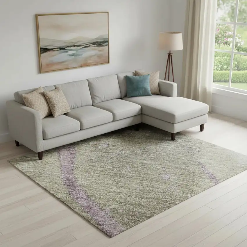 Taupe Lavender And Ivory Abstract Washable Area Rug With UV Protection Photo 2