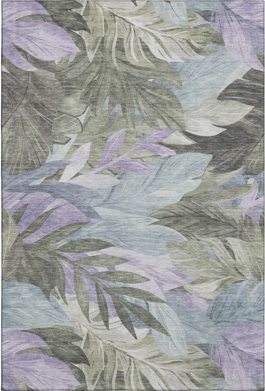 Taupe Lavender And Olive Green Floral Washable Area Rug With UV Protection Photo 1