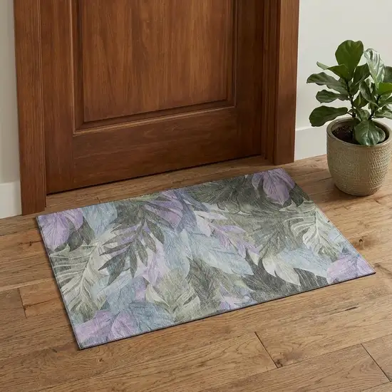 Taupe Lavender And Olive Green Floral Washable Area Rug With UV Protection Photo 1