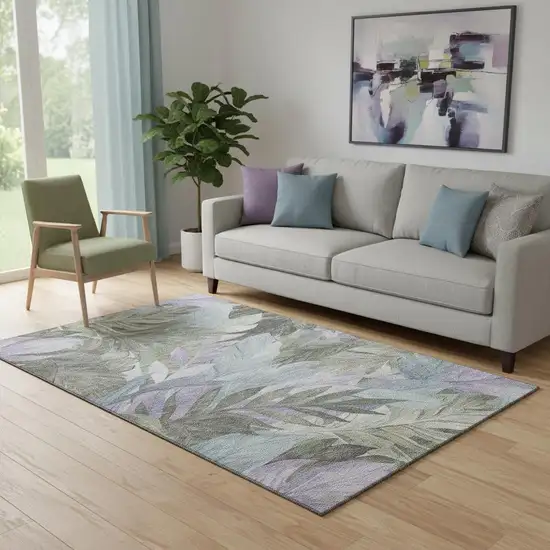 Taupe Lavender And Olive Green Floral Washable Area Rug With UV Protection Photo 2