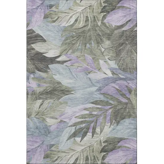 Taupe Lavender And Olive Green Floral Washable Area Rug With UV Protection Photo 2