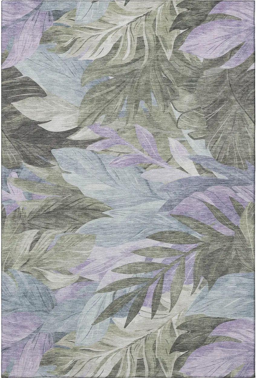 Taupe Lavender And Olive Green Floral Washable Area Rug With UV Protection Photo 2