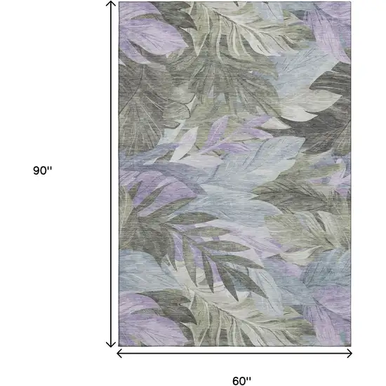 Taupe Lavender And Olive Green Floral Washable Area Rug With UV Protection Photo 9