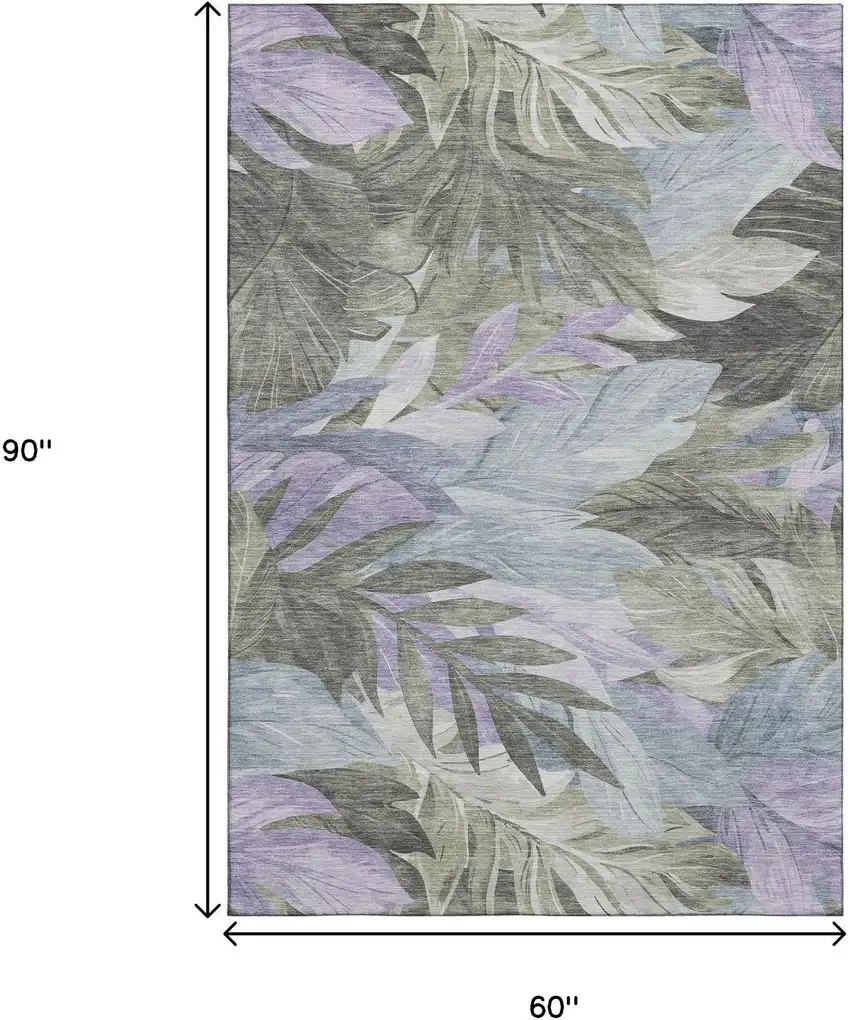 Taupe Lavender And Olive Green Floral Washable Area Rug With UV Protection Photo 9