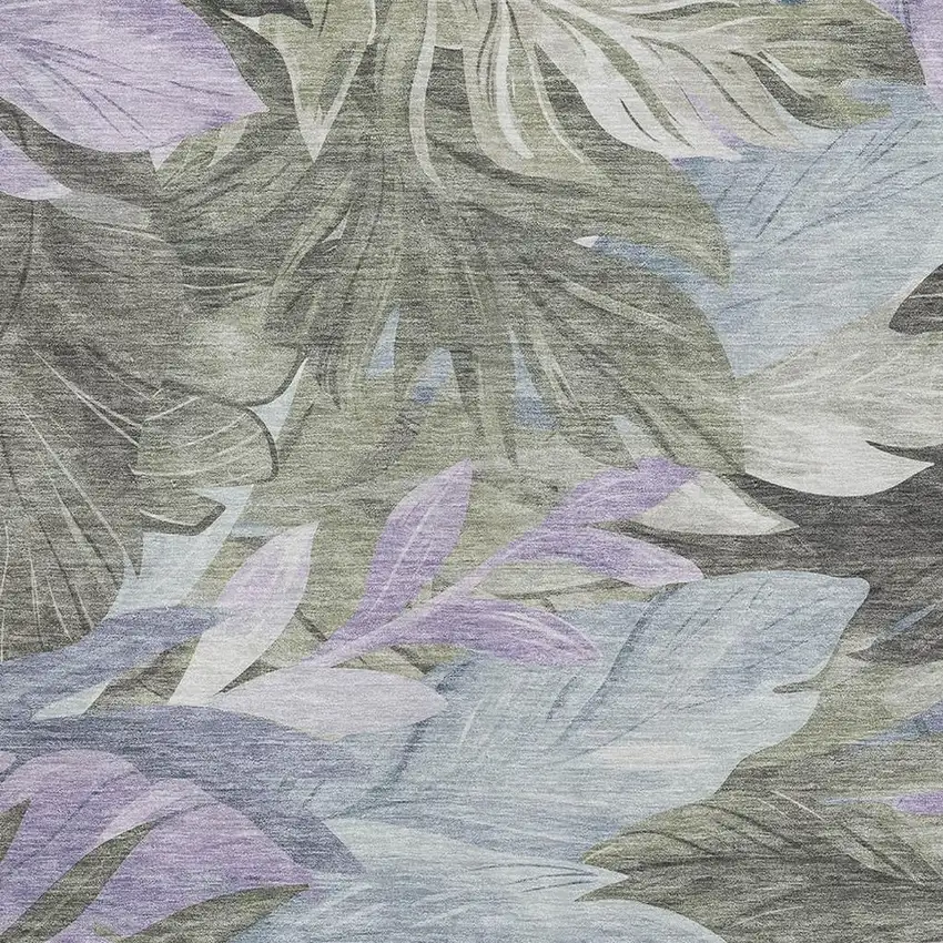 Taupe Lavender And Olive Green Floral Washable Area Rug With UV Protection Photo 2