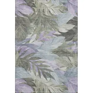 Photo of Taupe Lavender And Olive Green Floral Washable Area Rug With UV Protection