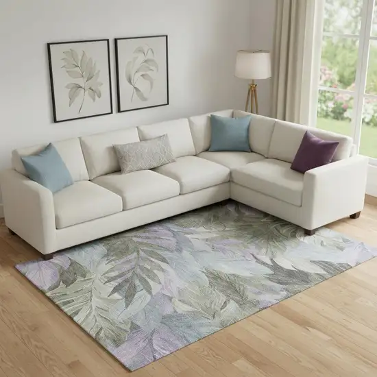 Taupe Lavender And Olive Green Floral Washable Area Rug With UV Protection Photo 2