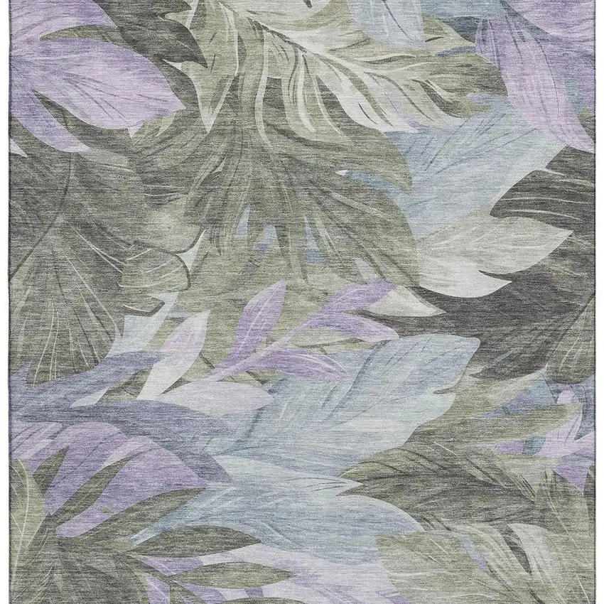 Taupe Lavender And Olive Green Floral Washable Area Rug With UV Protection Photo 2