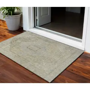 Photo of Taupe Light Blue And Gray Oriental Washable Indoor Outdoor Area Rug